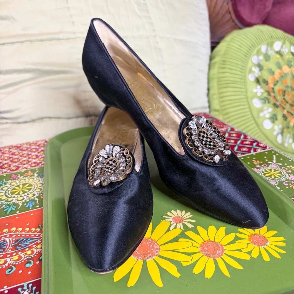 80s Satin Rhinestone Ferragamo